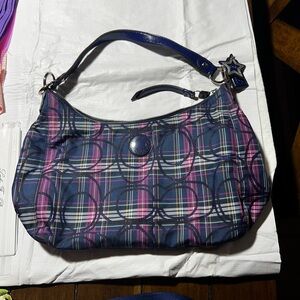Brand New Blue and purple plaid Coach Purse